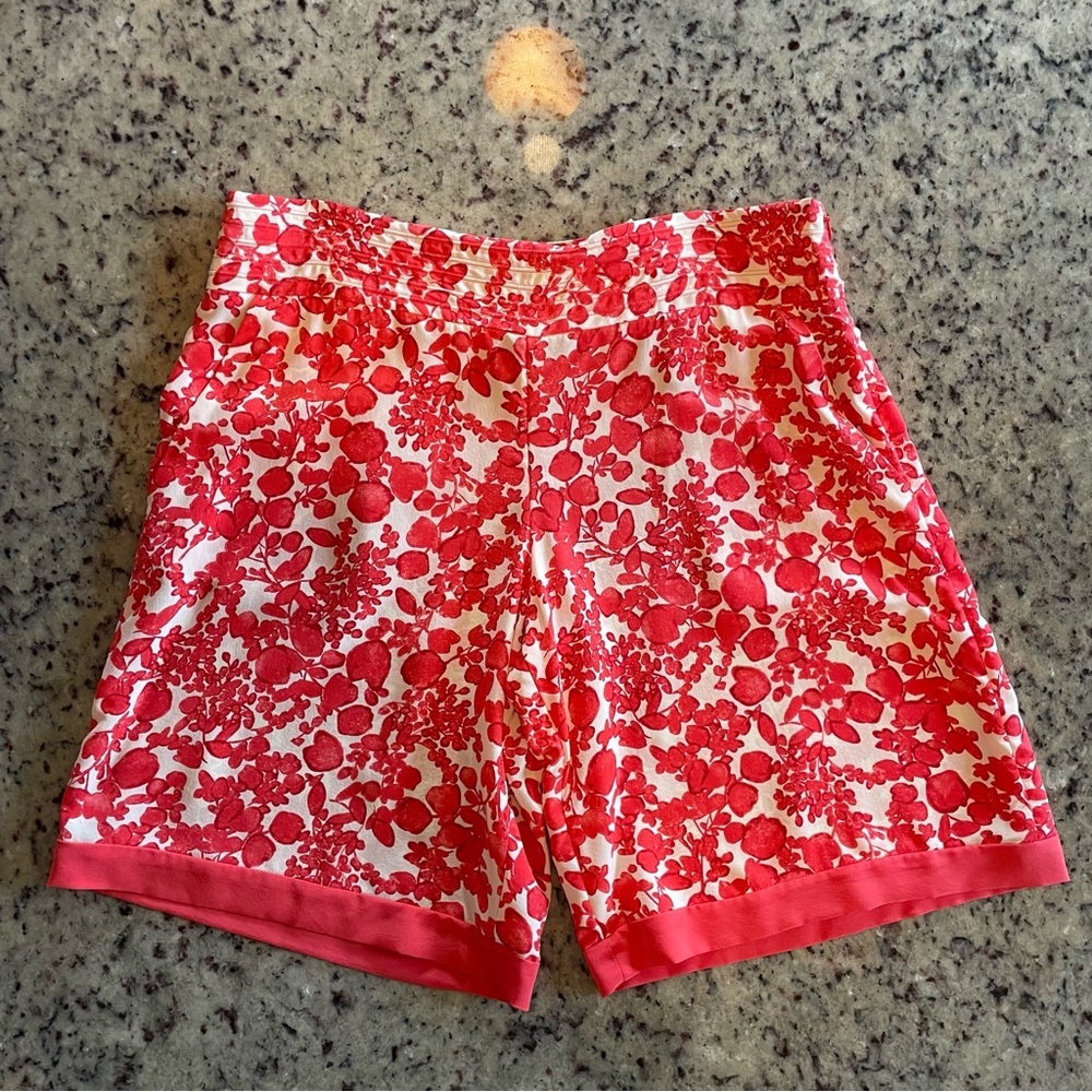 Tory Burch Red Floral High-Waist Shorts